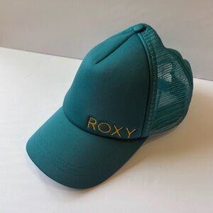Roxy Teal trucker cap hat with Gold Logo mesh back OS